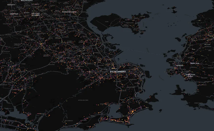 Visualização da distribuição dos tipos de escola no Rio de Janeiro, do ensino primário ao secundário